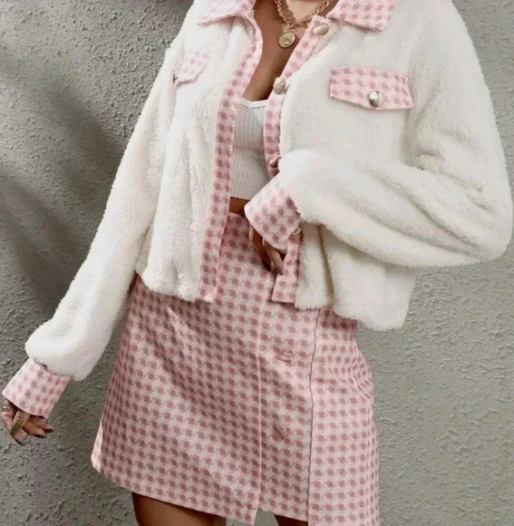 Houndstooth Panel Drop Shoulder Flannel Jacket & Skirt - Picture 3 of 6